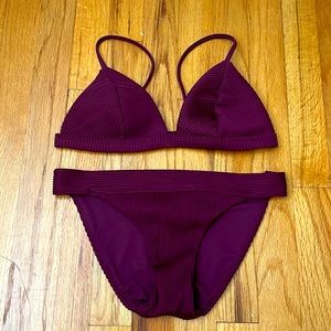 Hollister Girls Ribbed Maroon Triangle Bikini